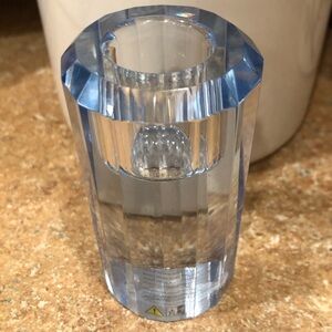 Anthropologie Blue Cut Glass Taper Candle Holder 4”H Ribbed Sparkling NEW